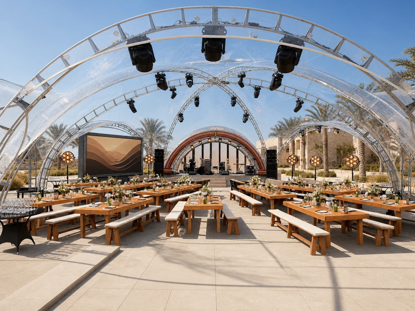 خيمة ARCH HEXA RT260/10 بسقف شفاف لفعالية خاصة