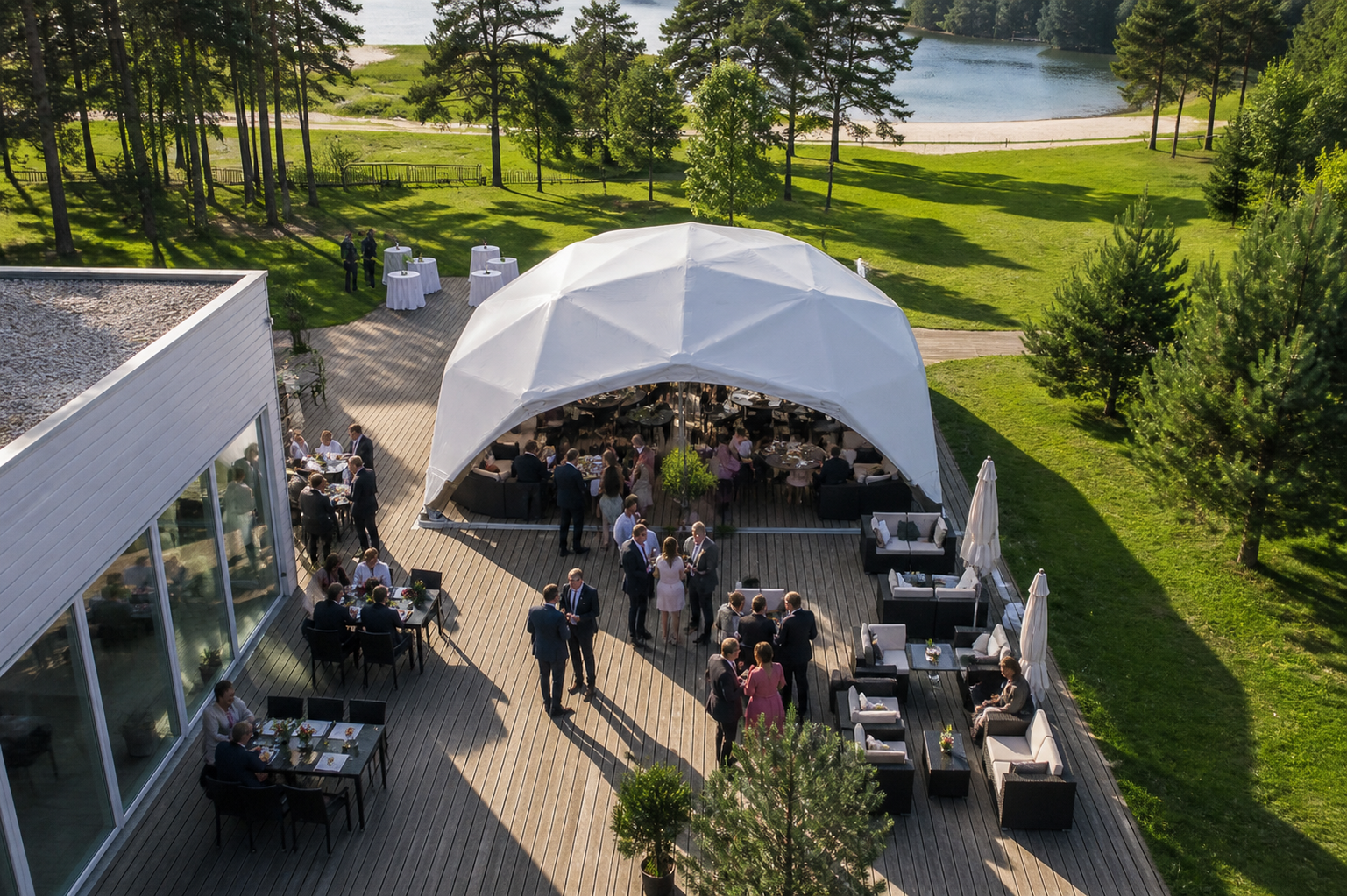 Luxury outdoor wedding tents in Dubai including desert, beach and garden setups with decorated seating and lighting