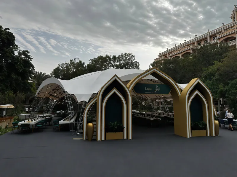 Completed Layali Iftar tent at Kempinski Hotel & Residences Palm Jumeirah, Dubai.