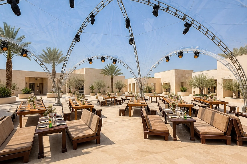خيمة ARCH HEXA RT260/10 بسقف شفاف لفعالية خاصة