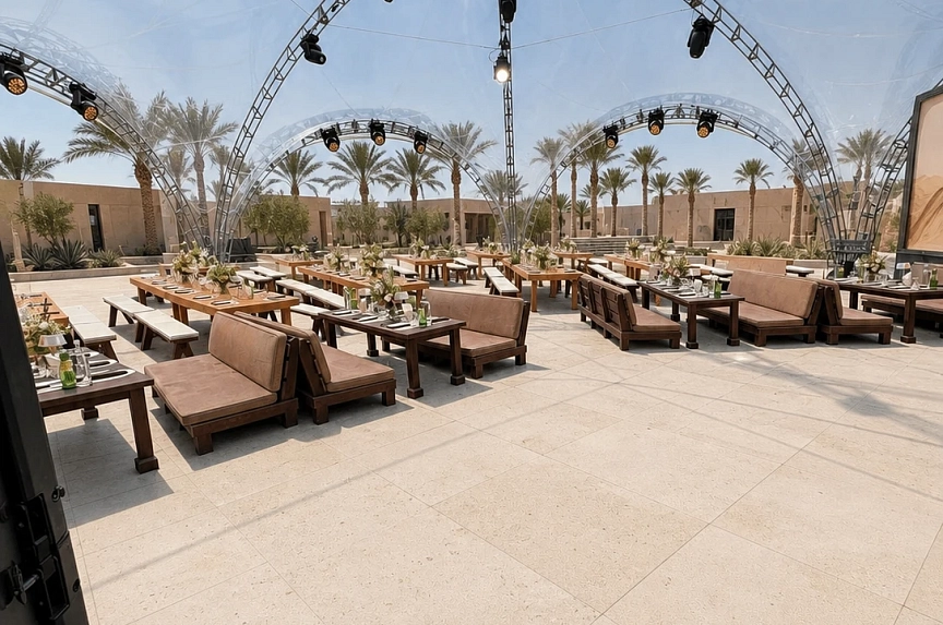 خيمة ARCH HEXA RT260/10 بسقف شفاف لفعالية خاصة