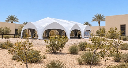 DUBAI-family tent sections during assembly, side view