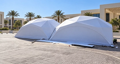 Two pavilions in a business-forum tent complex