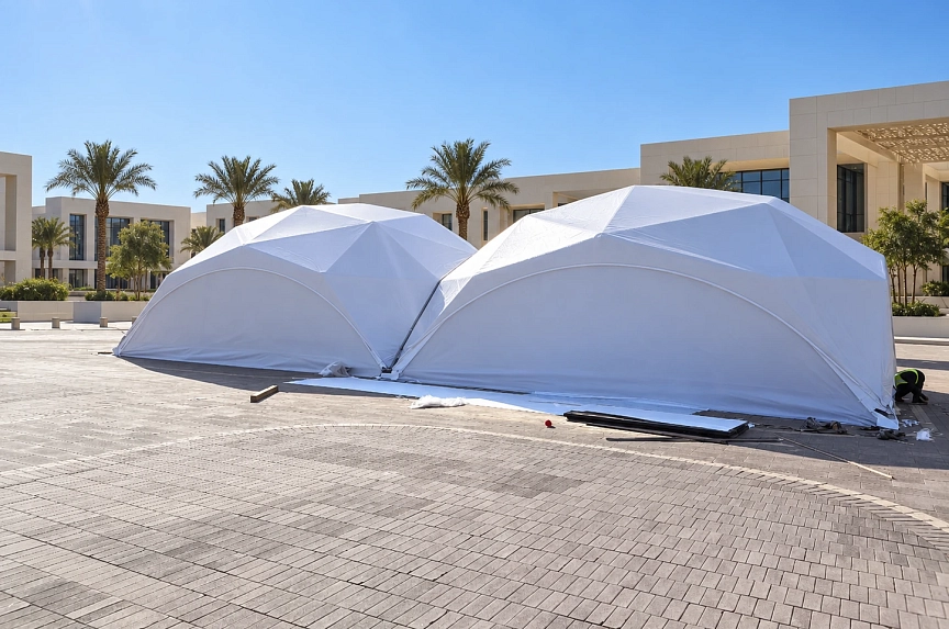 Two pavilions in a business-forum tent complex