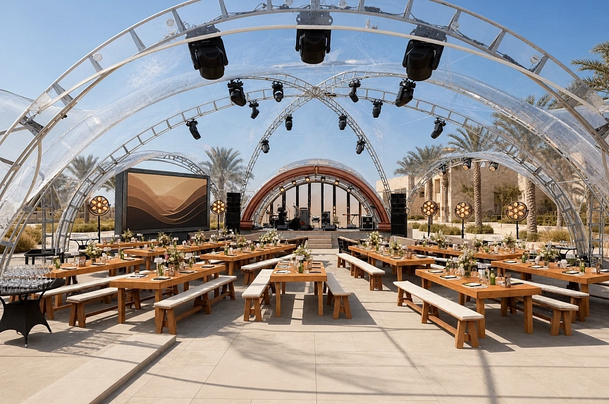 خيمة ARCH HEXA RT260/10 بسقف شفاف لفعالية خاصة