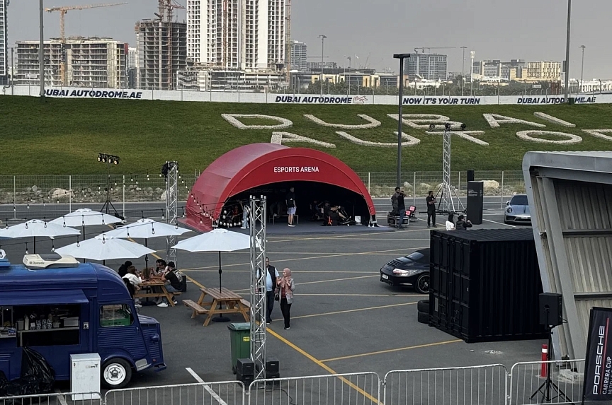 Event tent at Dubai Autodrome for Porshe Carrera