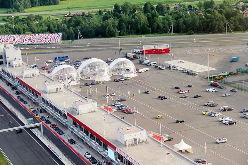 Flagship dome tent for Porsche brand activation and test-drive event