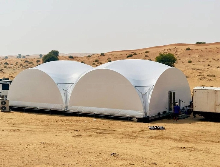 Setting up a tent to celebrate wedding anniversary at the Ritz-Carlton Hotel in Ras Al Khaimah