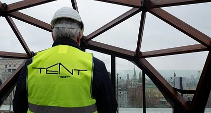 Diamond wood tent on rooftop pavilion – luxury wood pavilion for Ritz-Carlton roof terrace restaurant