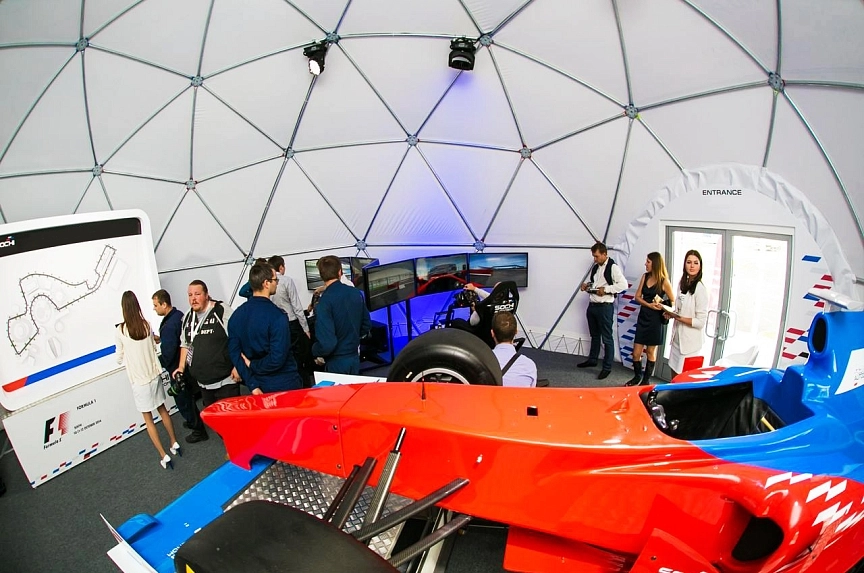 Interior of dome tent at pop-up exhibition
