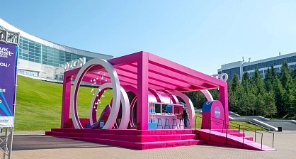 Custom pink tent roof with branding