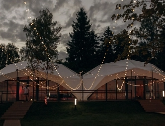 Elegant Diamond Wood Tent for Lakeside Wedding Venue