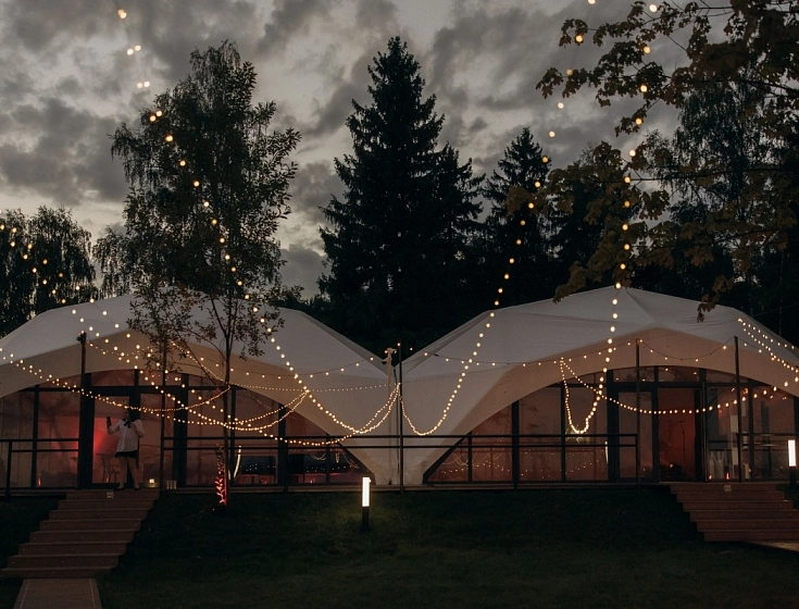 Elegant Diamond Wood Tent for Lakeside Wedding Venue