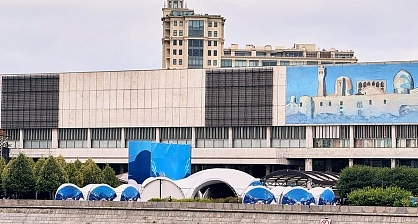 Complex of tents for the waterfront festival