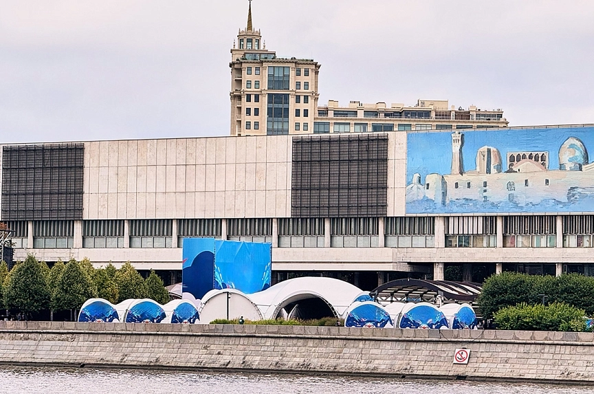 Complex of tents for the waterfront festival