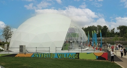 Geodesic dome tent on the lake