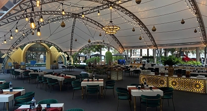 Interior equipment of the tent for Ramadan celebrations at the Kempinski Hotel