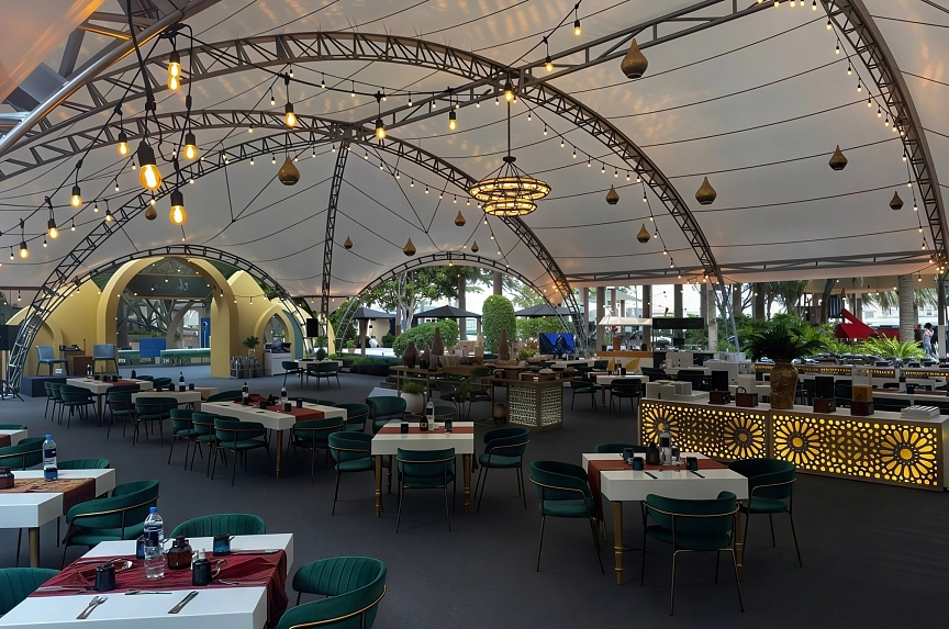 Interior equipment of the tent for Ramadan celebrations at the Kempinski Hotel