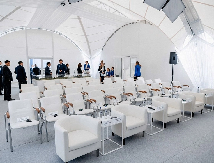 Arch tents for ground breaking ceremony of the transport and logistics center in Eastern Europe