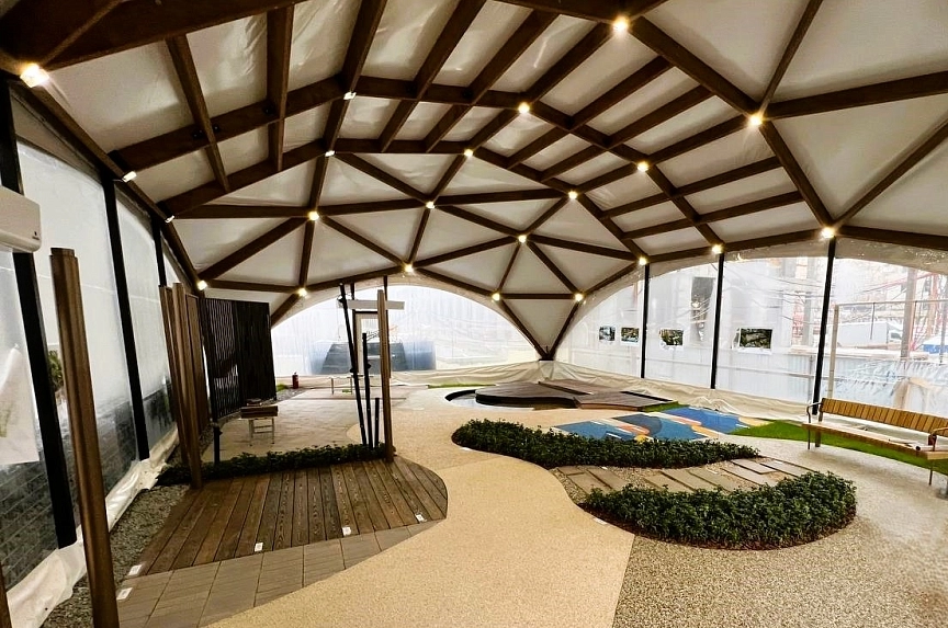 Eco-friendly diamond wood tent for the development group