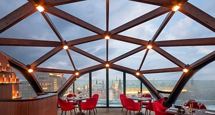 Rooftop diamond wood pavilion for exclusive restaurant at Ritz Carlton hotel