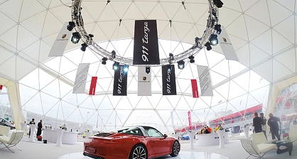 Geodesic dome tent system – Porsche-grade event structures with rapid assembly