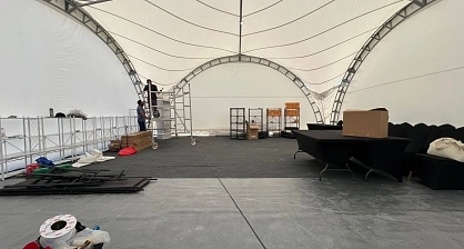 Interior view of the installed tent