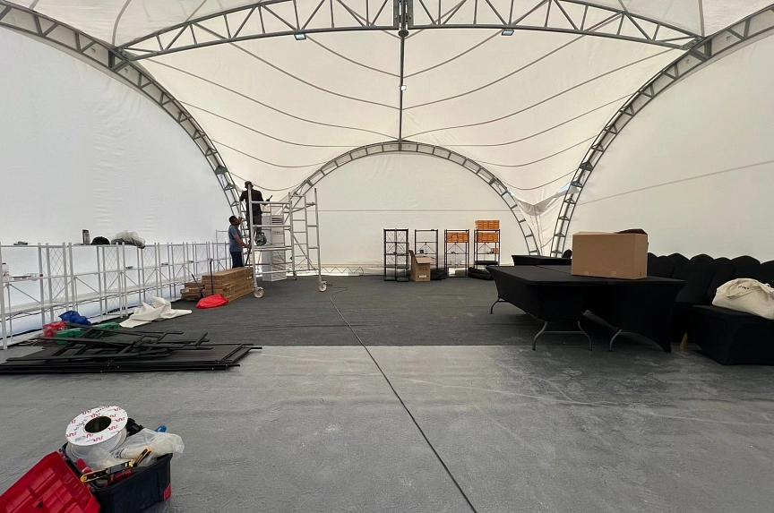 Interior view of the installed tent